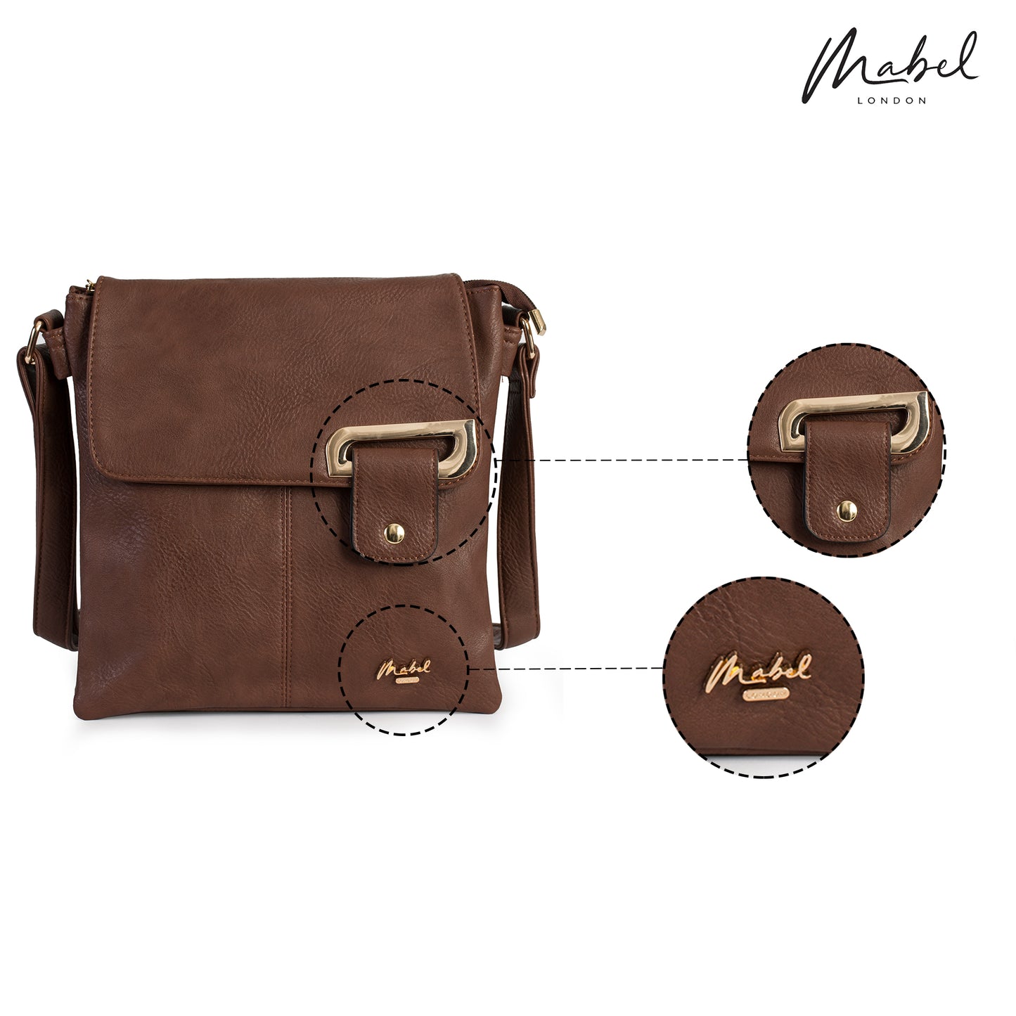 Mabel London Women’s Crossbody Messenger Bag | Medium Size with Gold Trim - FAITH