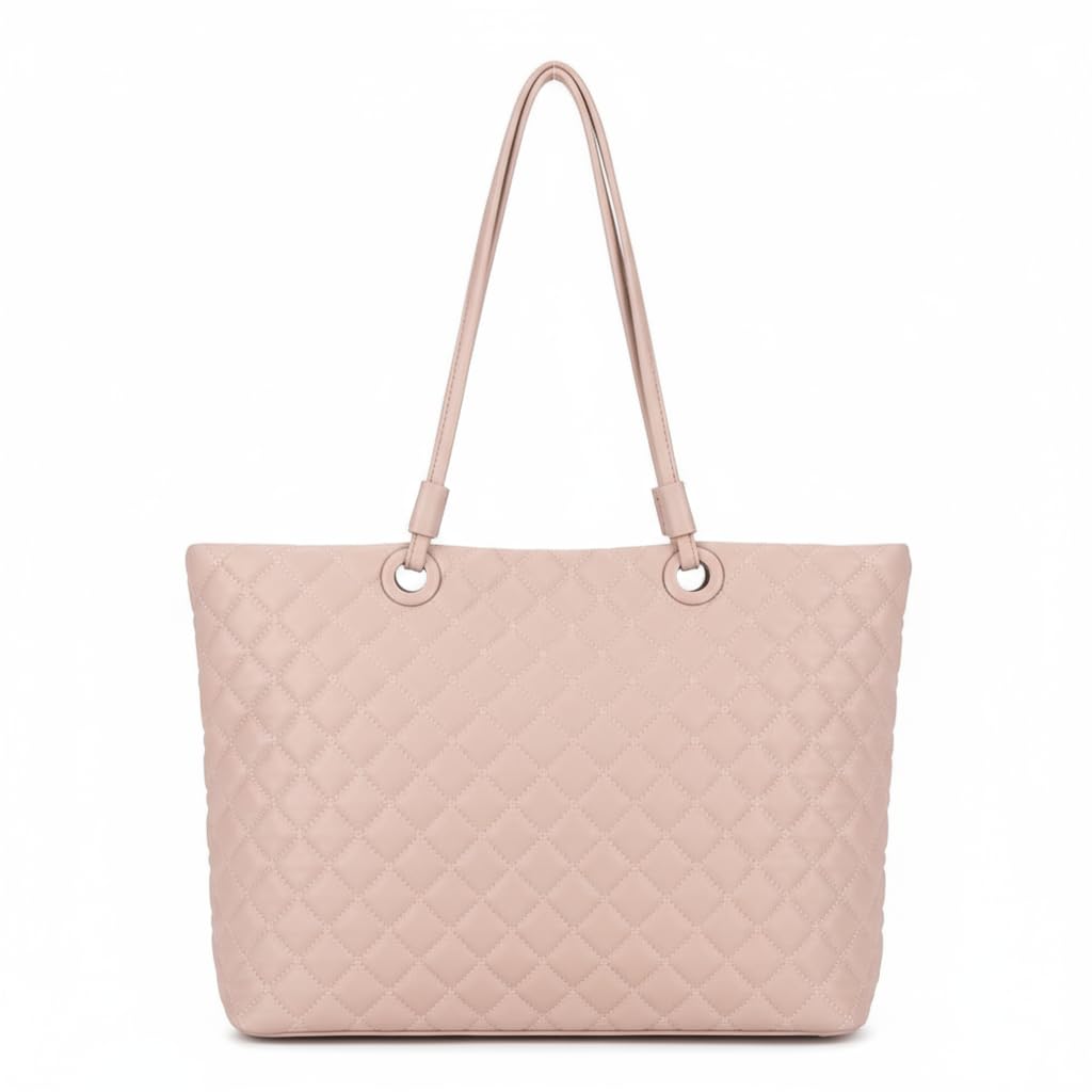 Tory - Quilted Vegan Leather Shoulder Tote Handbag with Organised Compartments for Women