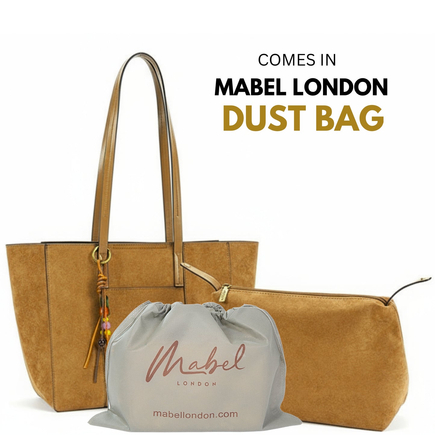 Vegan Suede Shoulder Tote Bag with Zip Opening & Removable Inner Pouch with Dual Handles - Lauren