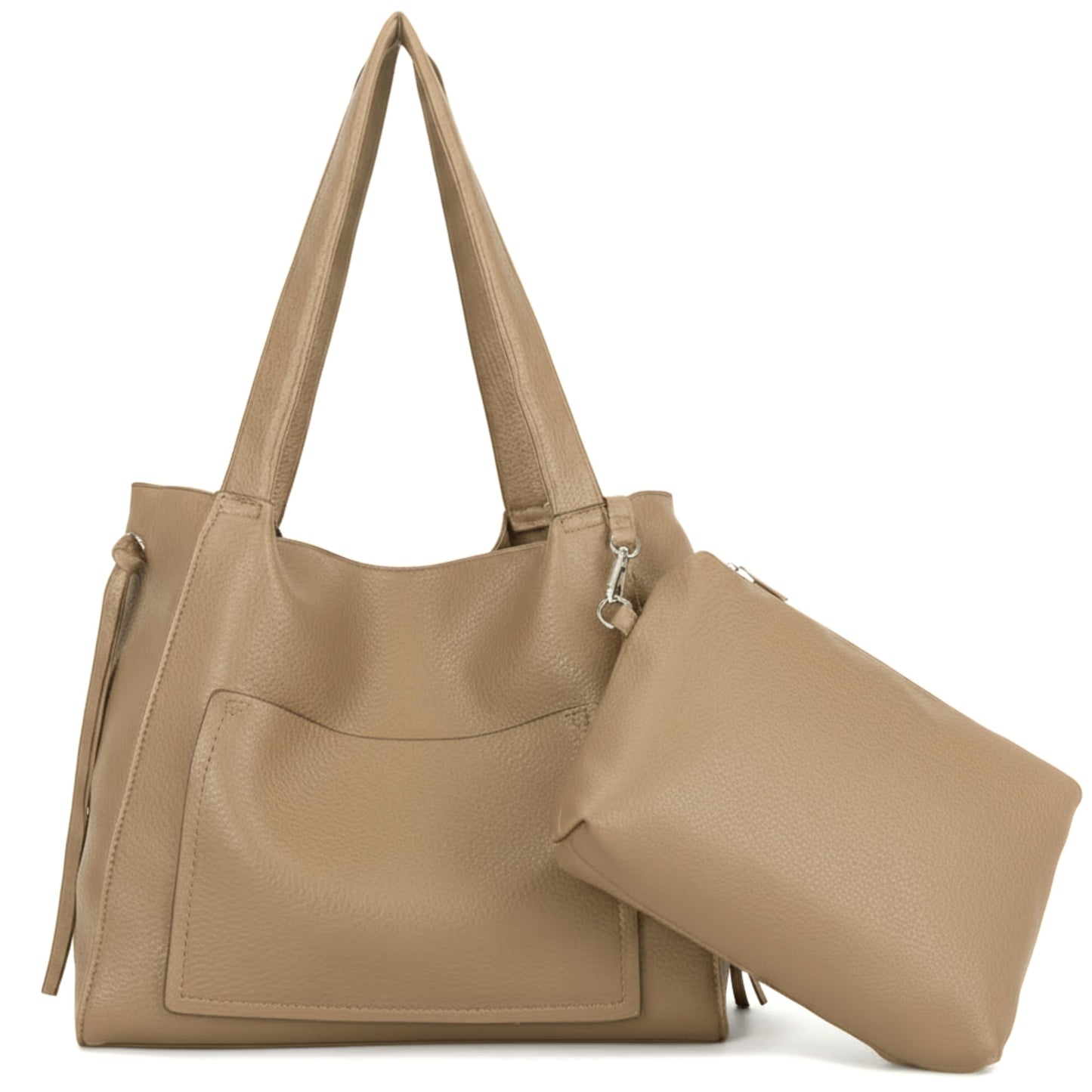 Tera - Large Vegan Leather Slouch Shoulder Tote Bag with Zip Closure & Pockets