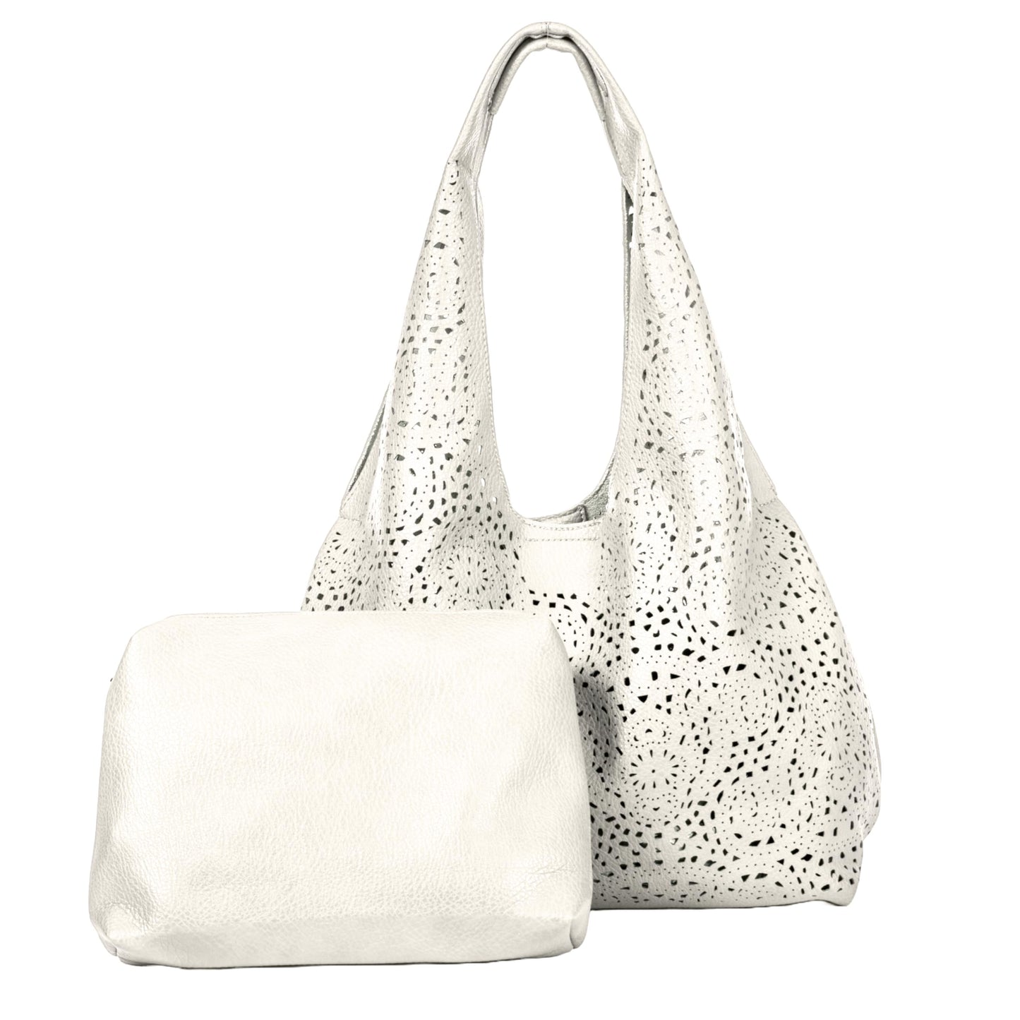 Desi - Large Laser Cut Out Vegan Leather Slouch Shoulder Bag with Inside Bag for Everyday Use