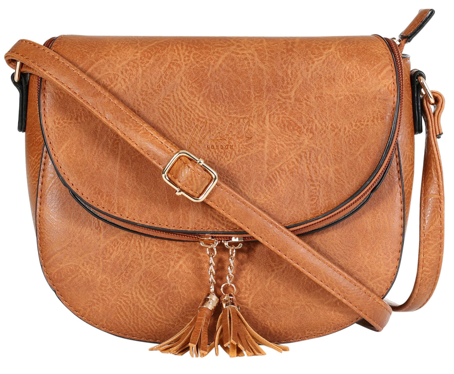 Liv - Vegan Leather Small Crossbody Messenger Bag with Flap, Zip & Tassel Detail