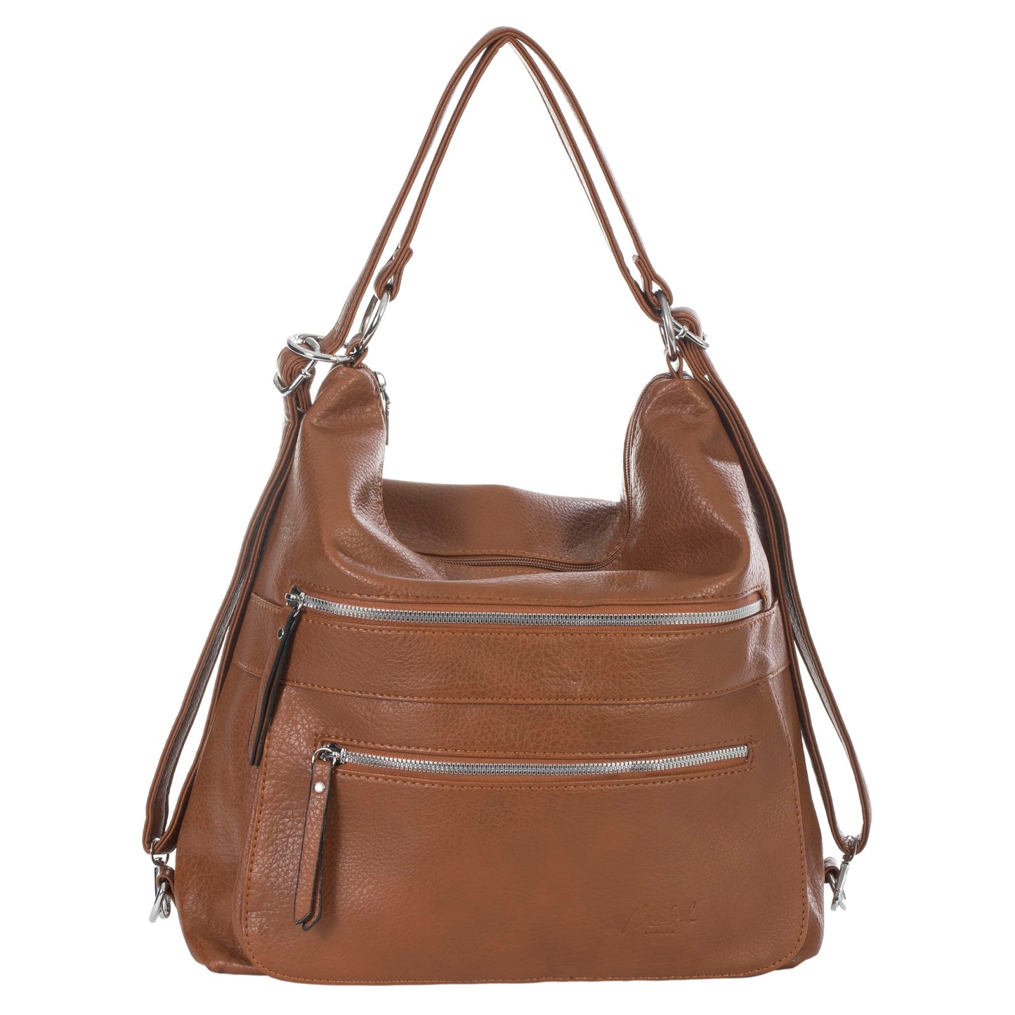 Gina - Large Multi-Use Vegan Leather Shoulder Tote Backpack with Zip Pockets