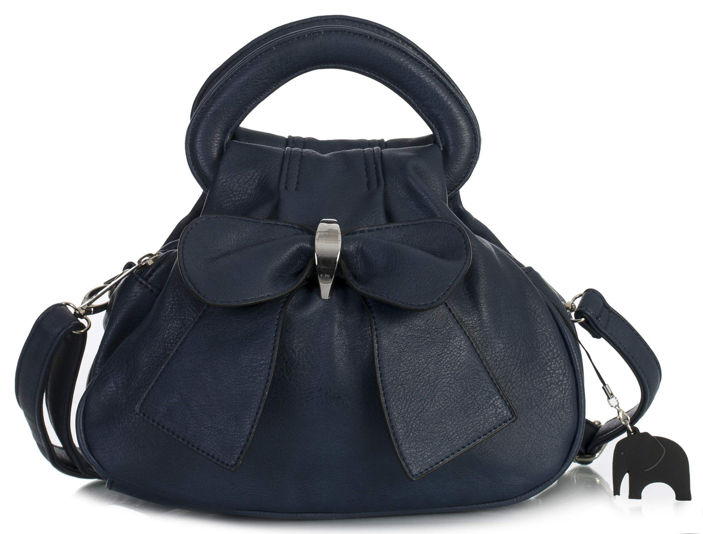 Rea - Small Vegan Leather Bow Detail Shoulder Handbag with Multiple Zip Pockets