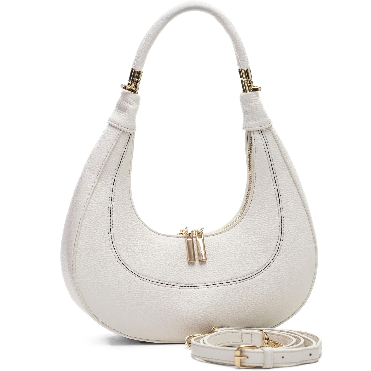 Selene - Structured Vegan Leather Half-Moon Crossbody Shoulder Bag with Handle