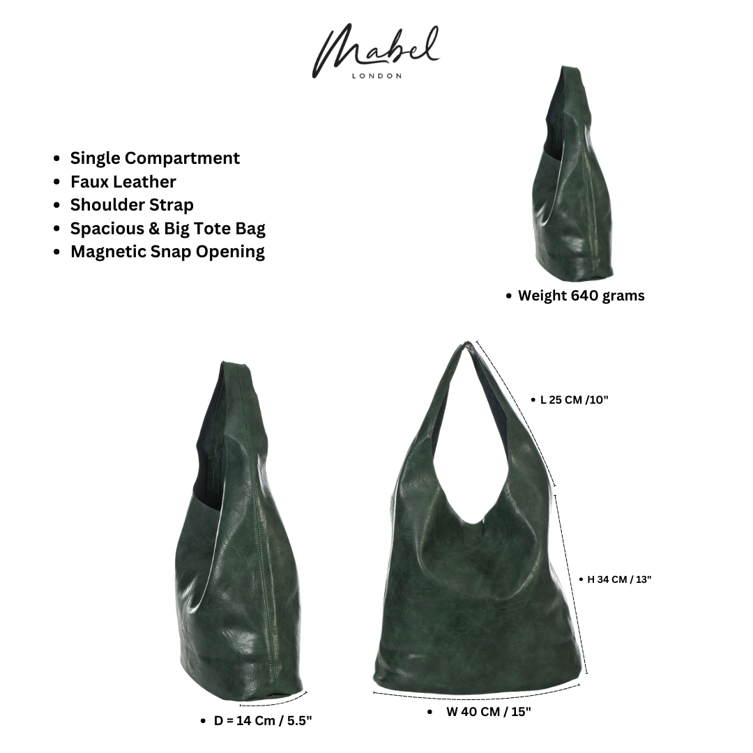 Mabel London Women's Large Slouch Shoulder Bag – Perfect for Shopping, Weekends, College, or as a Nappy Bag - Desi