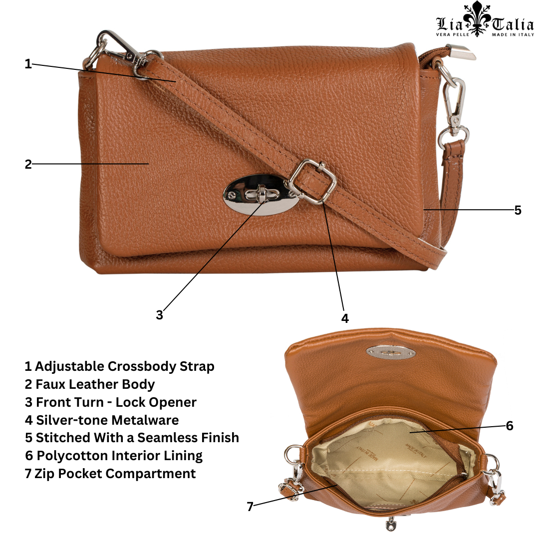 LiaTalia Real Italian Leather Mini Crossbody Shoulder Bag - Ayla