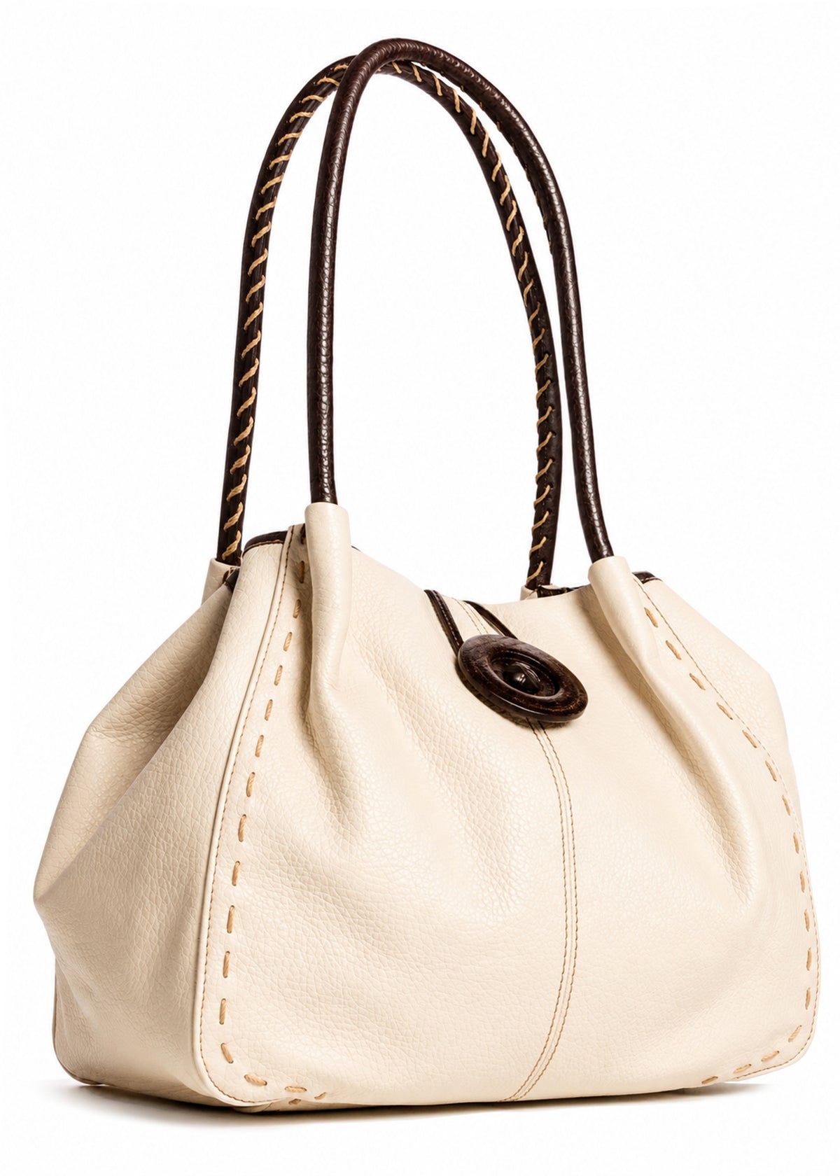 Olivia - Faux Leather Shoulder Handbag with Wooden Button & Organised Interior