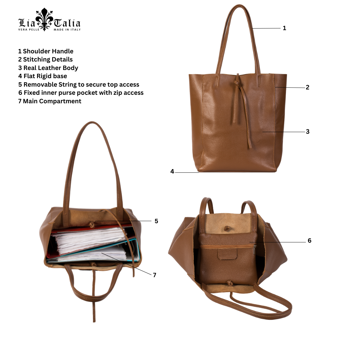 LiaTalia Large Soft Leather Handbag – Italian Leather Shoulder Tote Bag - Astrid