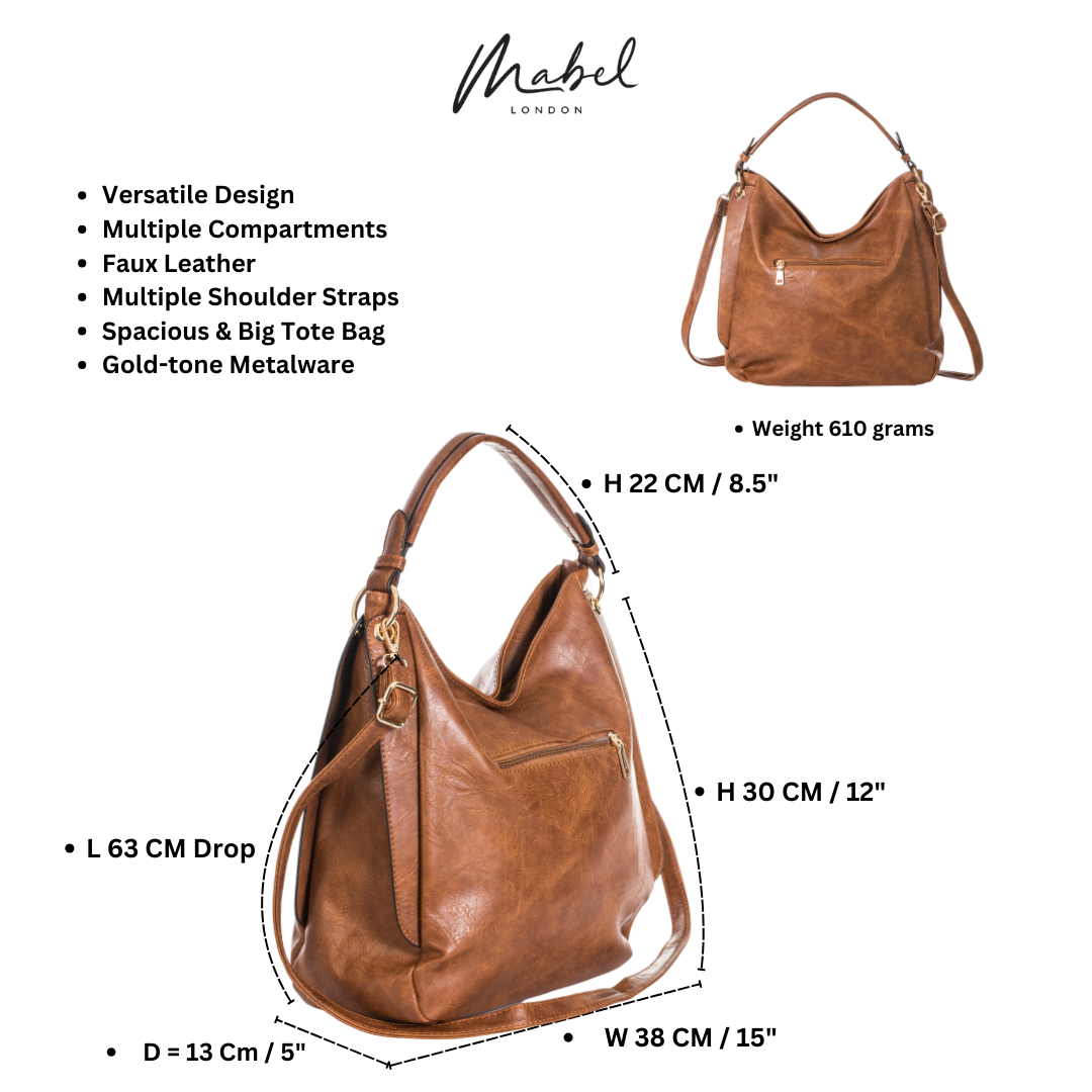 Mabel London Women's Large Slouch Shoulder Handbag - Ideal for Shopping, Weekends, College, or as a Nappy Bag