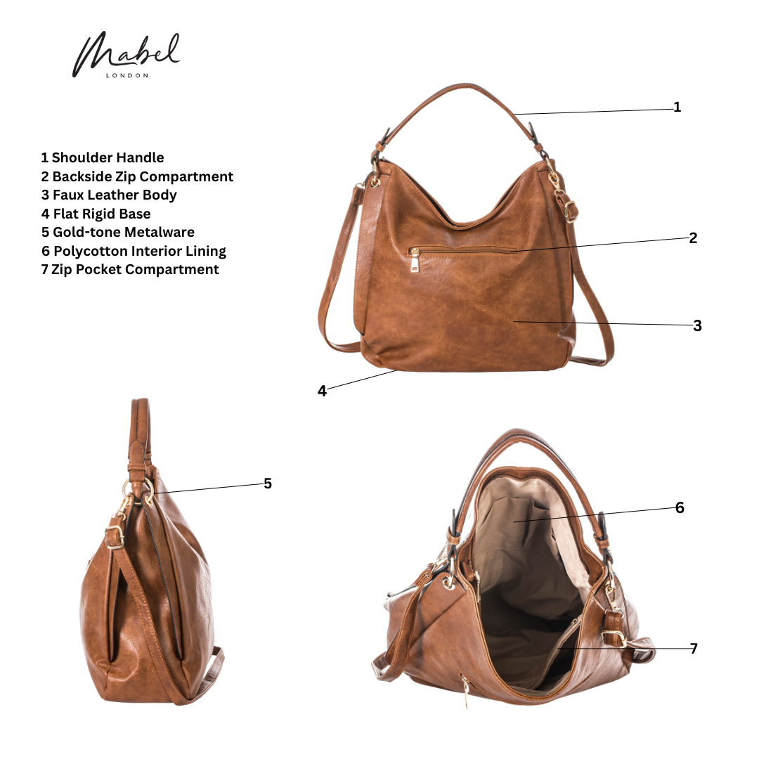 Mabel London Women's Large Slouch Shoulder Handbag - Ideal for Shopping, Weekends, College, or as a Nappy Bag