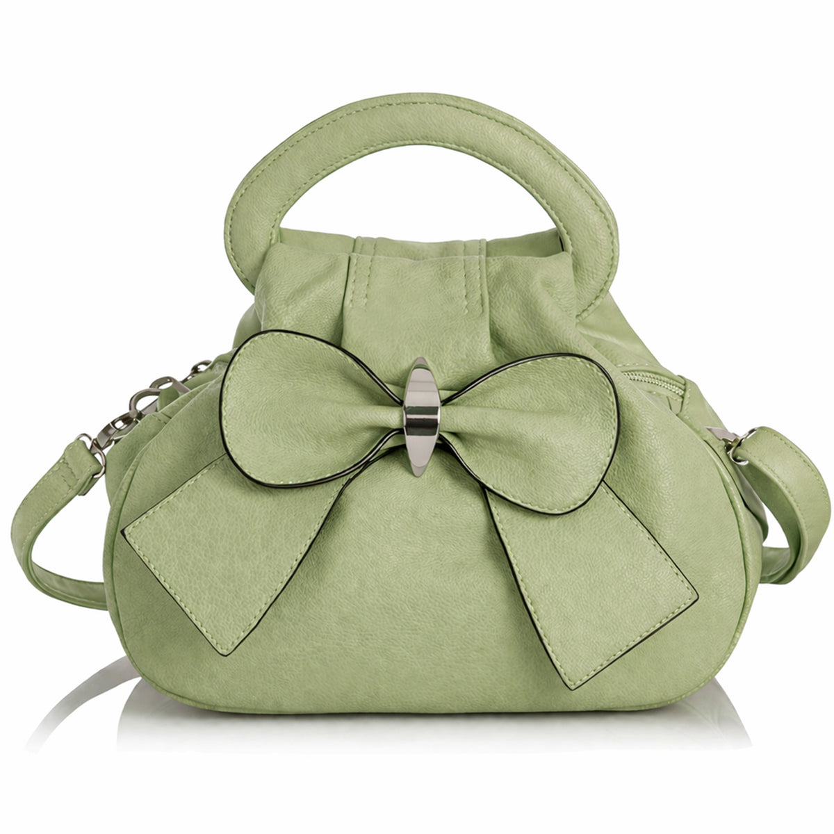 Rea - Small Vegan Leather Bow Detail Shoulder Handbag with Multiple Zip Pockets