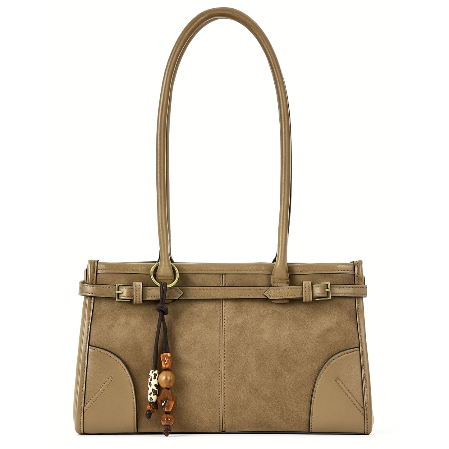 Elegant Faux Suede & Leather Shoulder Bag for Women - Structured Rectangular Handbag - Sloane