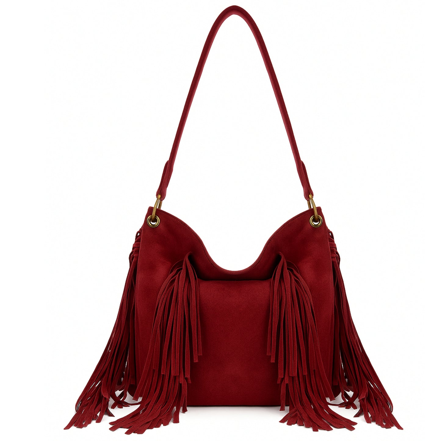 Boho Fringe Shoulder Bag for Women in Soft Faux Suede - Hobo Slouch Handbag - Rory