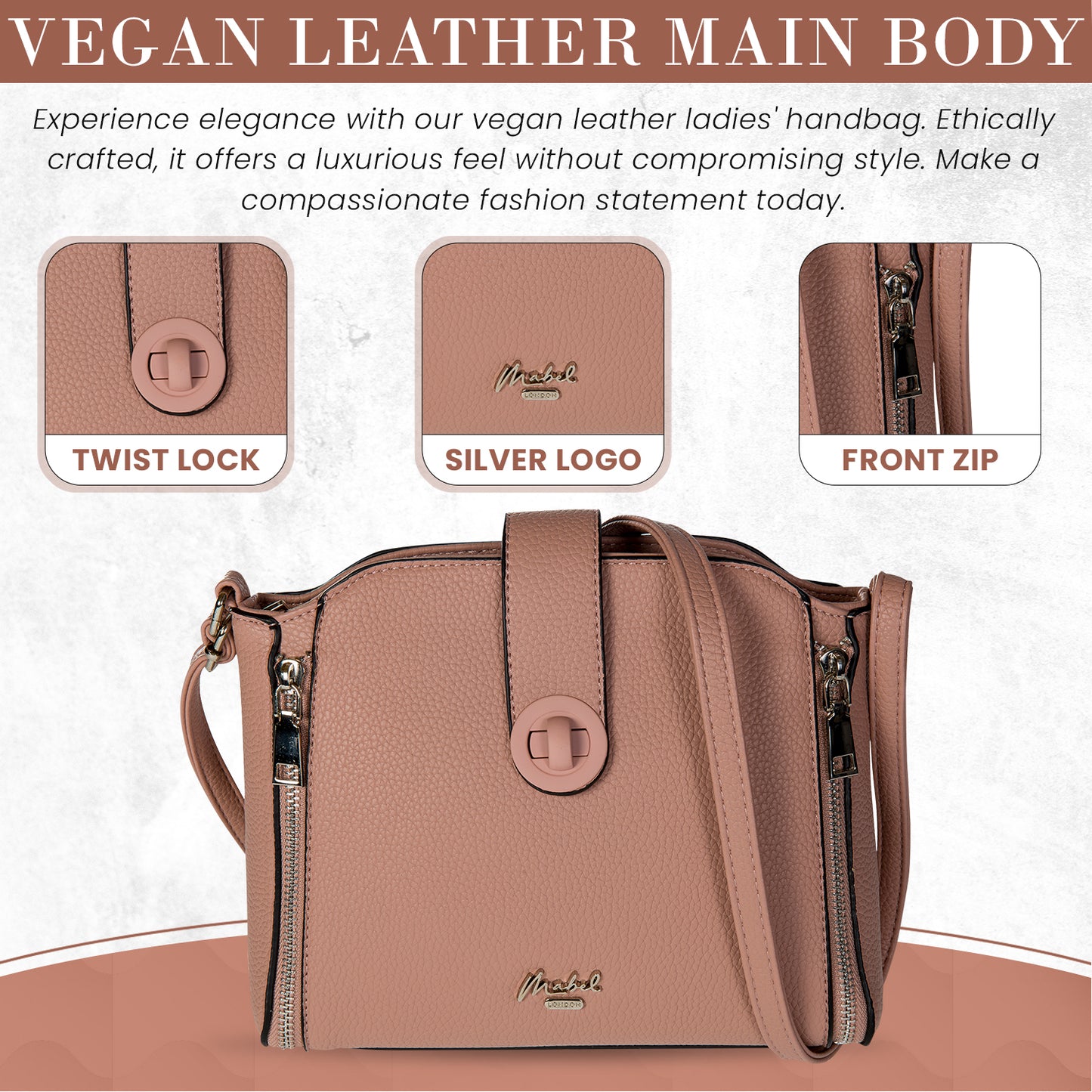 Mabel Small Satchel Crossbody Shoulder Messenger Bag with Zip Detailing - Irina