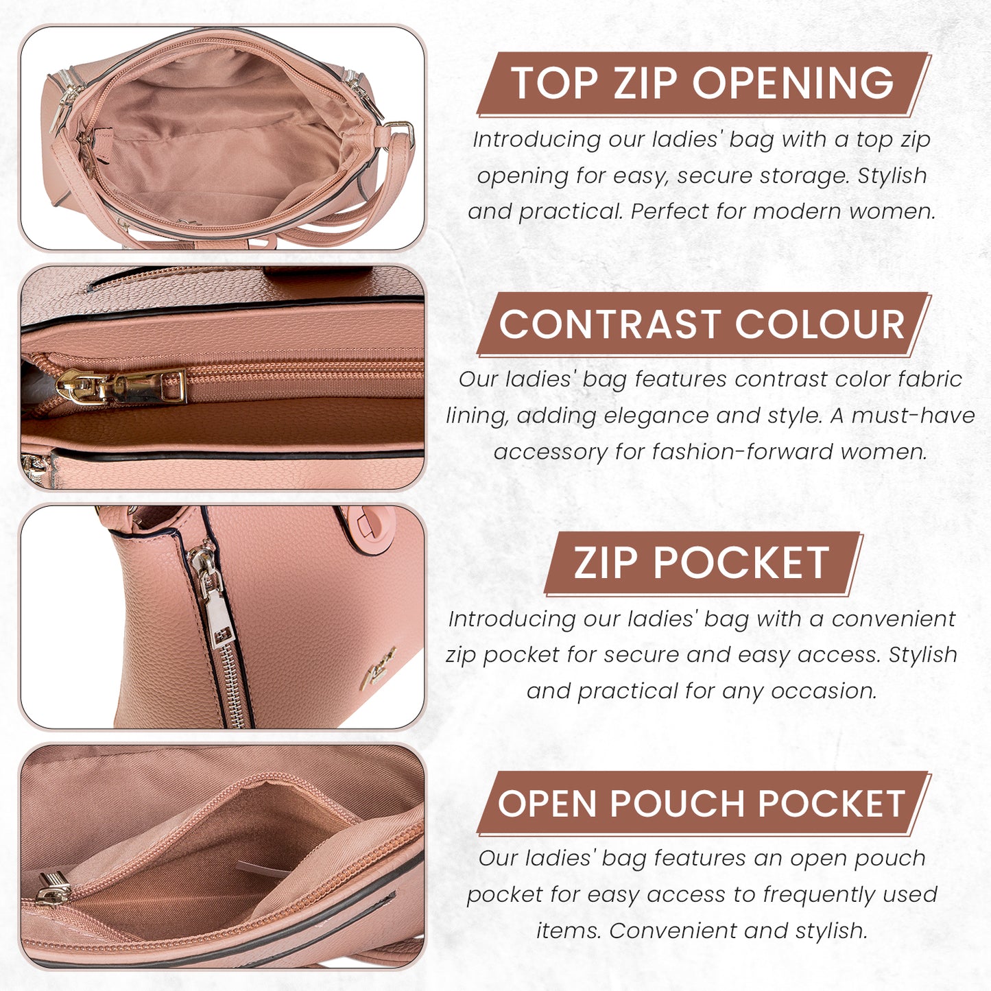 Mabel Small Satchel Crossbody Shoulder Messenger Bag with Zip Detailing - Irina