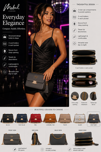 Skylar - Vegan Leather Party Wedding Clutch Bag with Detachable Crossbody Strap