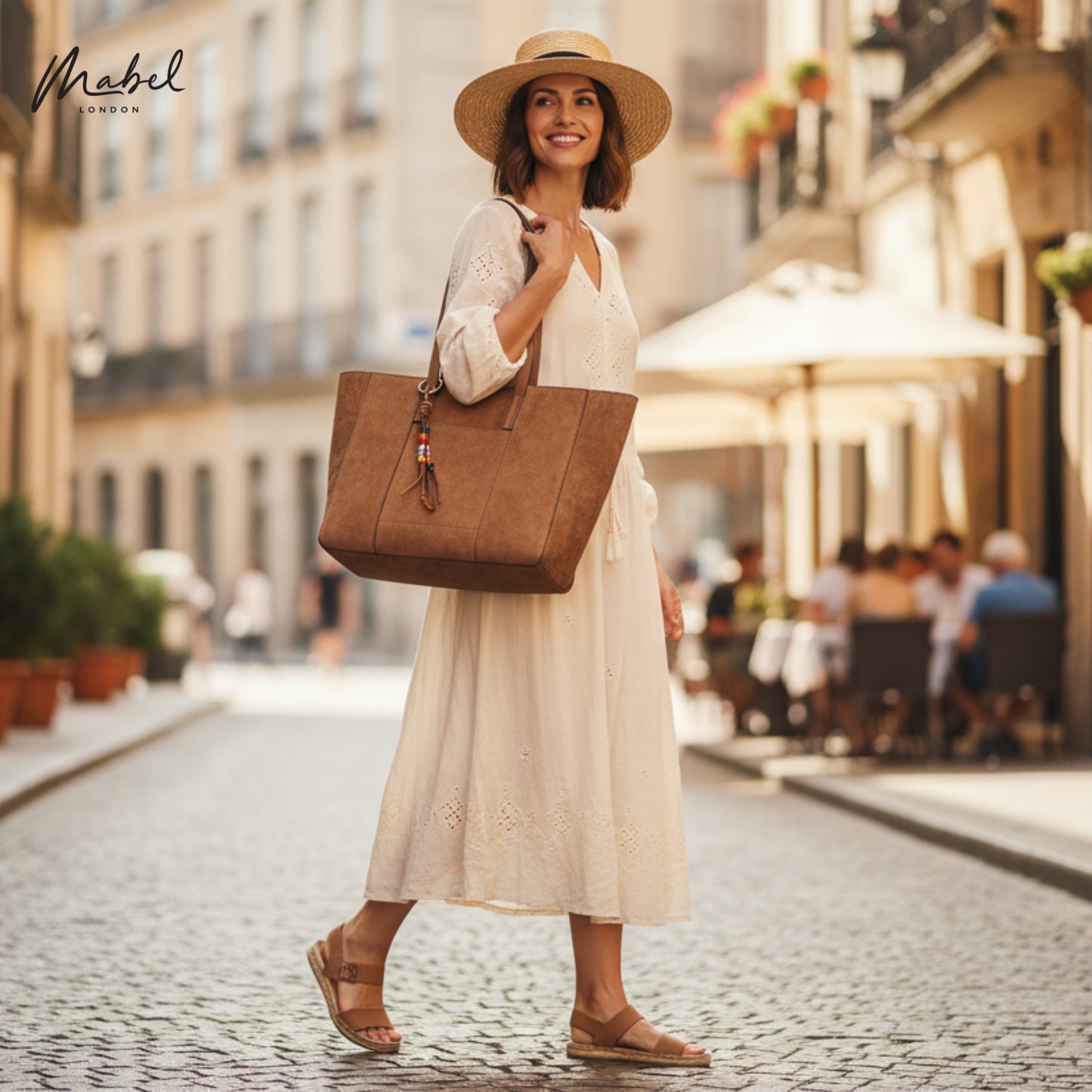 Vegan Suede Shoulder Tote Bag with Zip Opening & Removable Inner Pouch with Dual Handles - Lauren