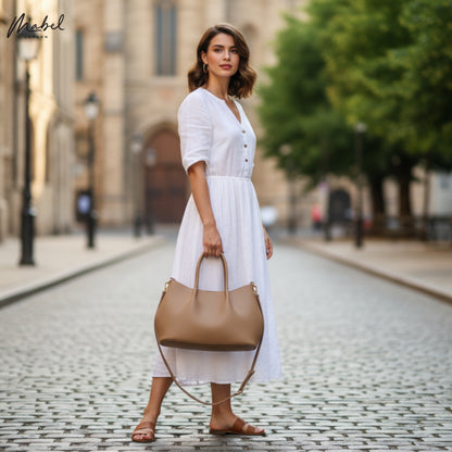 Small Faux Leather Soft Top Handle Bag with Detachable Inner Pouch & Crossbody Strap - Ruth