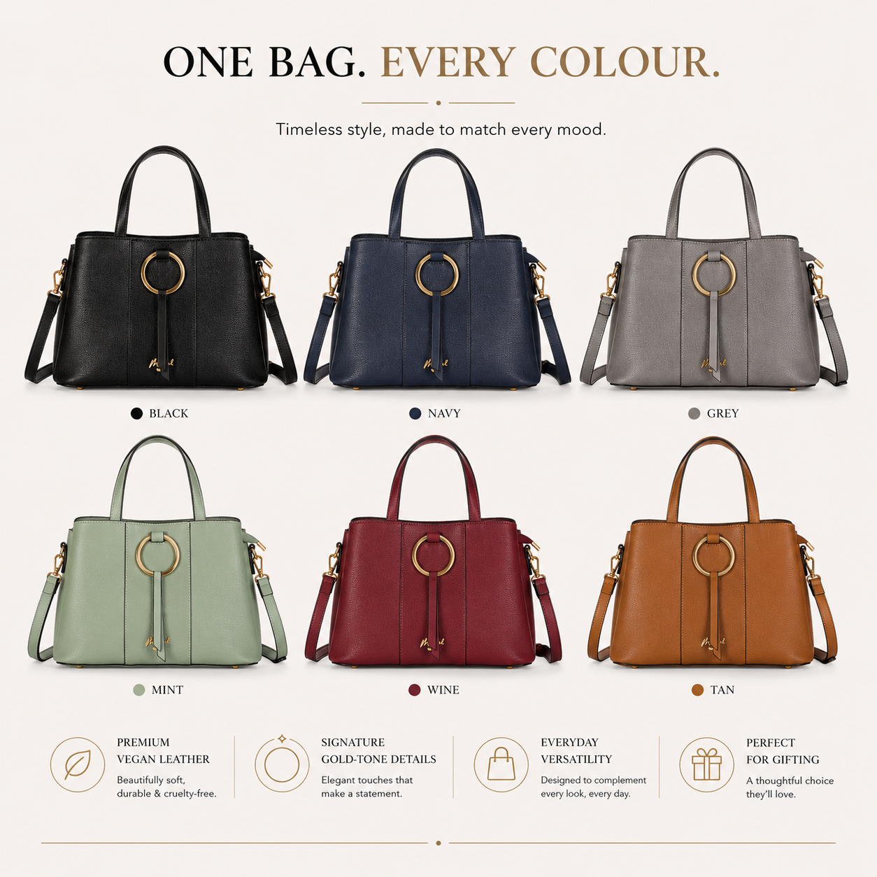 Elegant Satchel Handbag with Top Handles, Multiple Pockets & Shoulder Strap - Lumi
