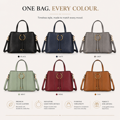 Elegant Satchel Handbag with Top Handles, Multiple Pockets & Shoulder Strap - Lumi