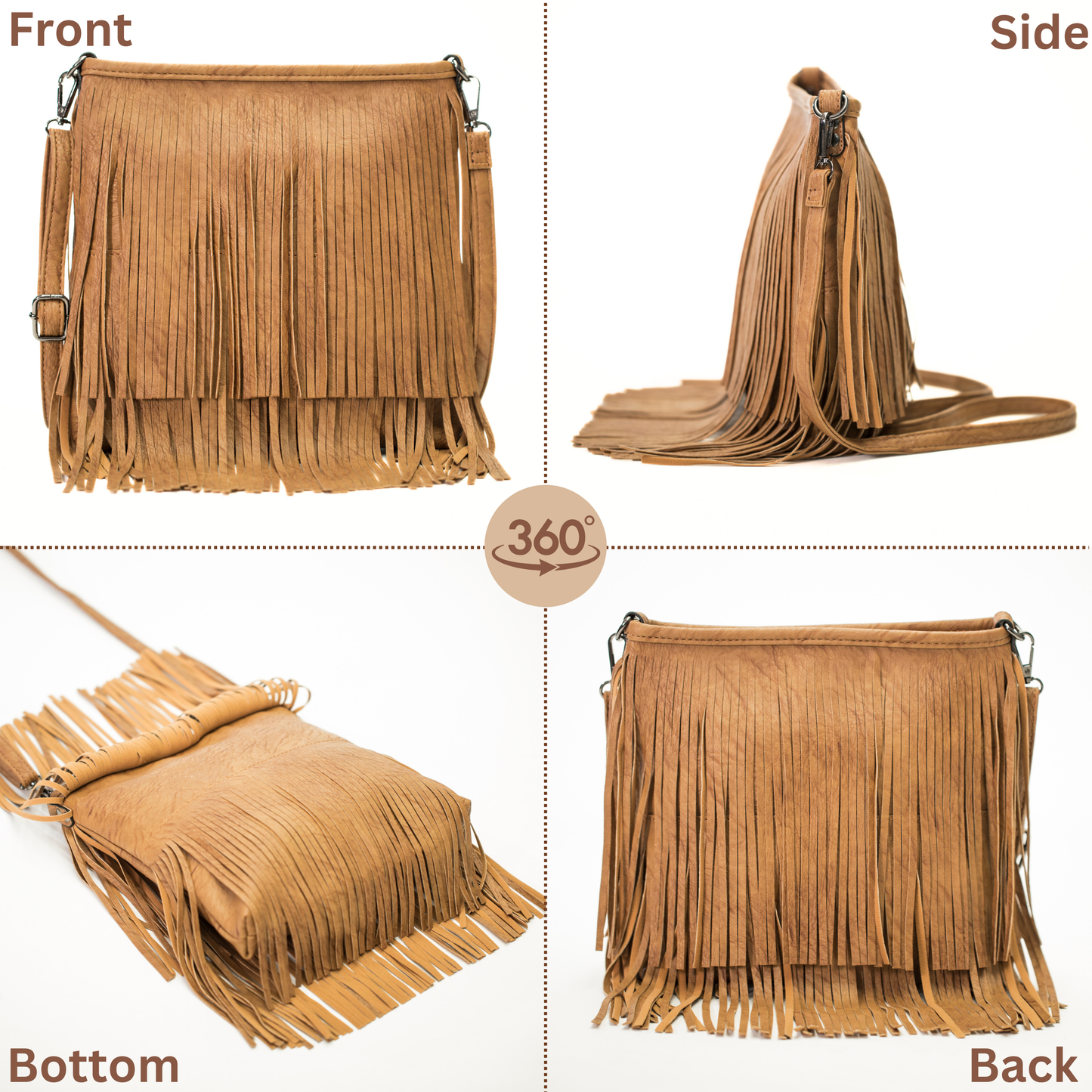 Dakota - Western Style Vegan Leather Tassel Fringe Shoulder Cross Body Bag