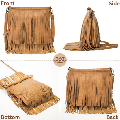 Dakota - Western Style Vegan Leather Tassel Fringe Shoulder Cross Body Bag