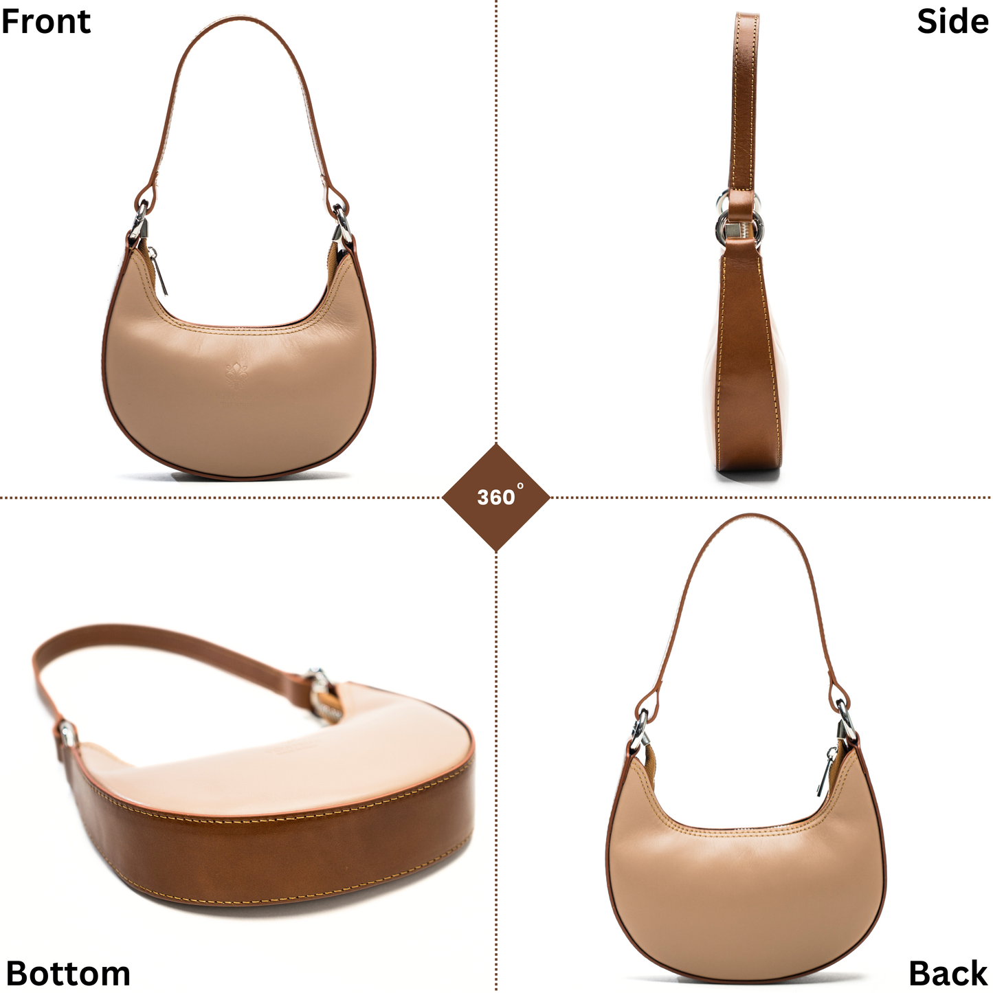 Lyra - Genuine Italian Leather Crescent Half-Moon Shoulder Bag Handmade in Florence Tuscany