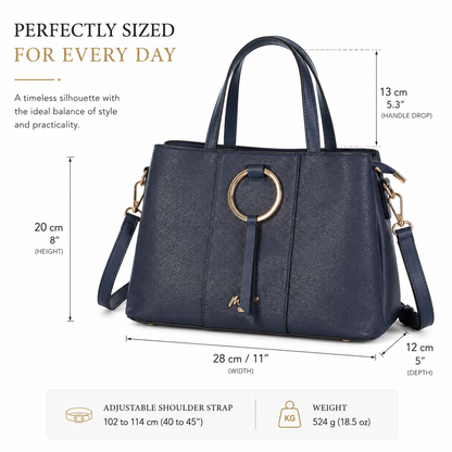 Elegant Satchel Handbag with Top Handles, Multiple Pockets & Shoulder Strap - Lumi