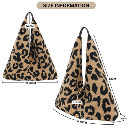 Soft Teddy Fleece Hobo Shoulder Bag with Snap Closure & Matching Pouch - Cosy Winter Tote Bag - Kristyna