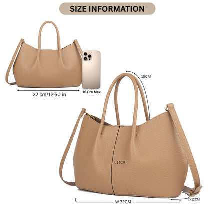 Small Faux Leather Soft Top Handle Bag with Detachable Inner Pouch & Crossbody Strap - Ruth