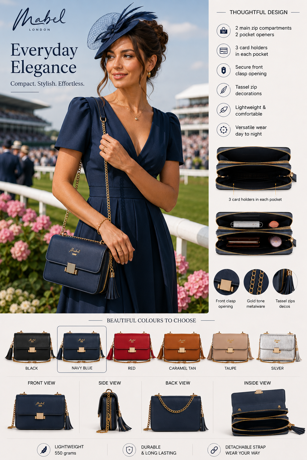 Skylar - Vegan Leather Party Wedding Clutch Bag with Detachable Crossbody Strap