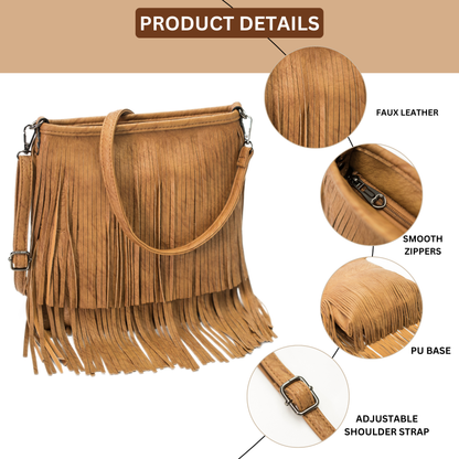 Dakota - Western Style Vegan Leather Tassel Fringe Shoulder Cross Body Bag