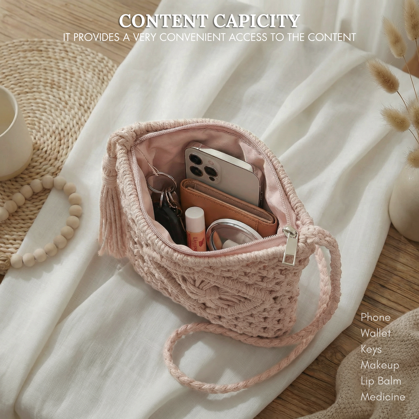 Gurana Crochet Crossbody Bag for Women – Small Summer Holiday Shoulder Bag with Tassel Detail and Long Strap – Capri