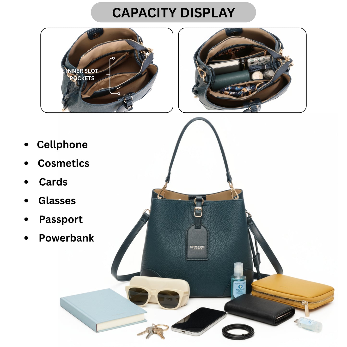 Faux Leather Top Handle Shoulder Bag - Leightweight Elegant Tote with Crossbody Strap & Multiple Compartments - Gabby