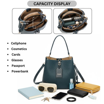 Faux Leather Top Handle Shoulder Bag - Leightweight Elegant Tote with Crossbody Strap & Multiple Compartments - Gabby