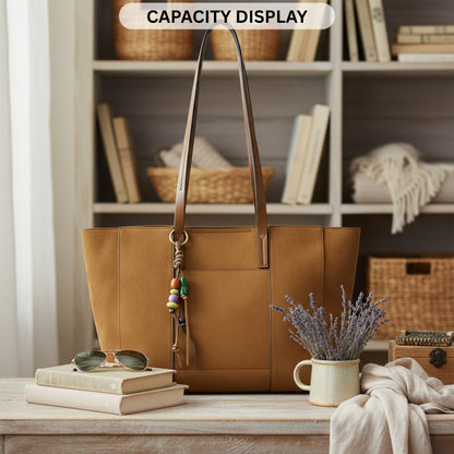 Vegan Suede Shoulder Tote Bag with Zip Opening & Removable Inner Pouch with Dual Handles - Lauren