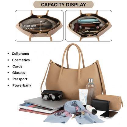 Small Faux Leather Soft Top Handle Bag with Detachable Inner Pouch & Crossbody Strap - Ruth