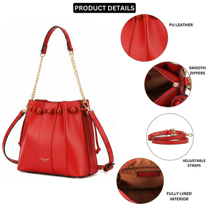 Mabel London Pleated Satchel in Medium Size with Chain Strap and Long Shoulder Strap - Natalia