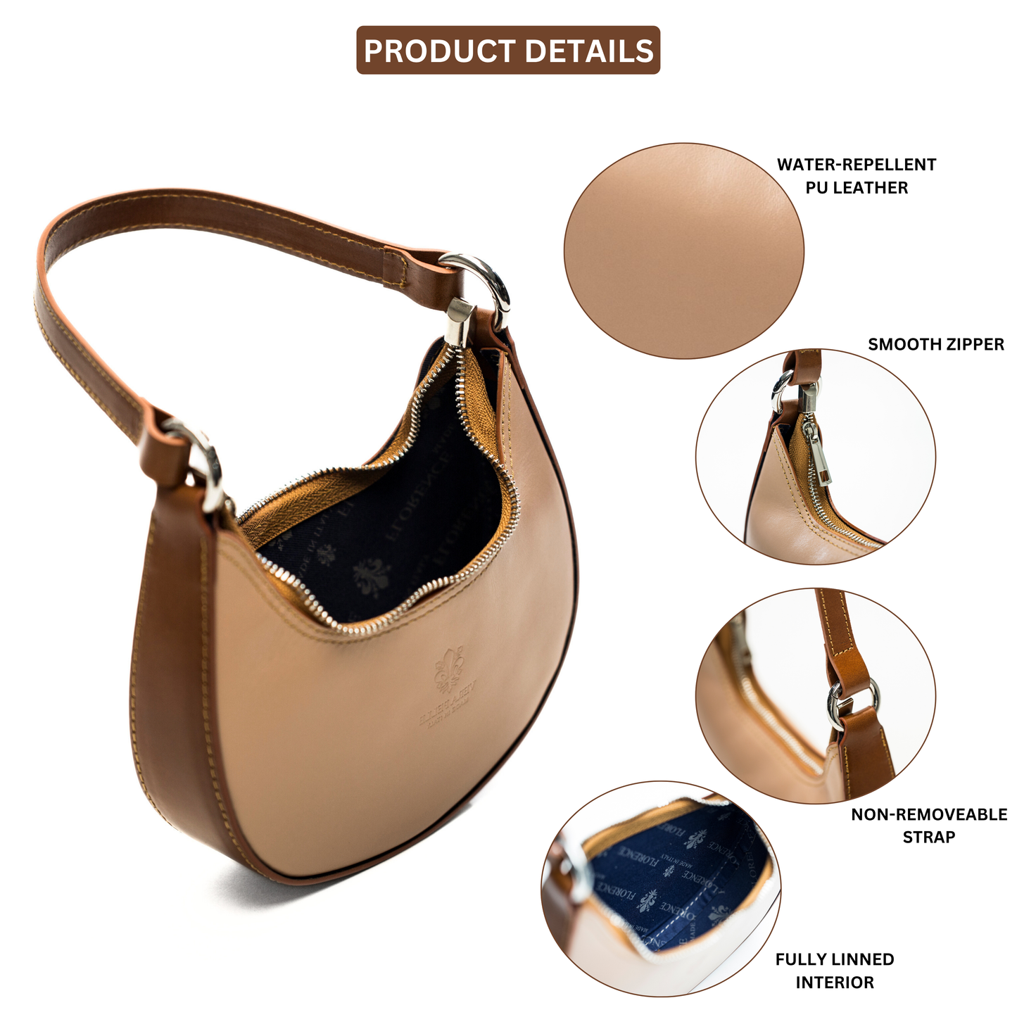 Lyra - Genuine Italian Leather Crescent Half-Moon Shoulder Bag Handmade in Florence Tuscany