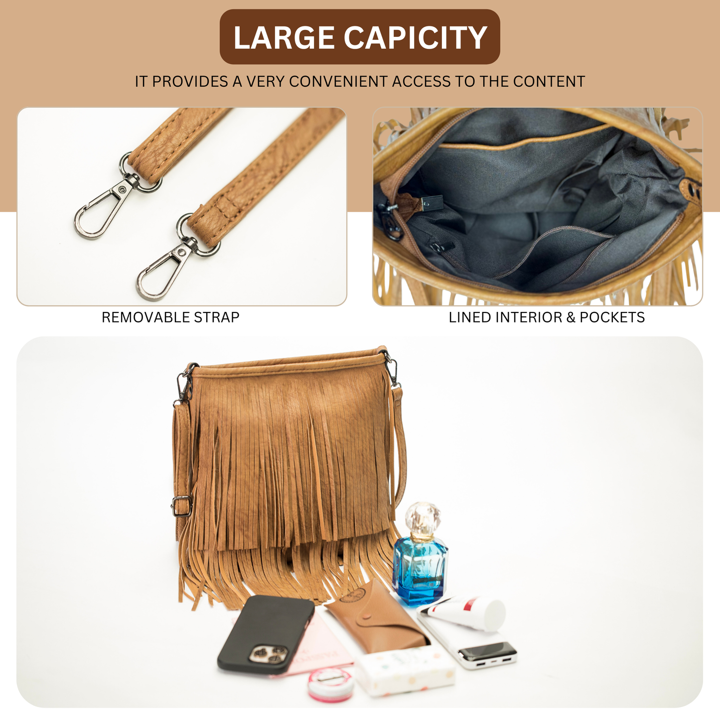 Dakota - Western Style Vegan Leather Tassel Fringe Shoulder Cross Body Bag
