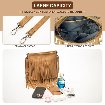 Dakota - Western Style Vegan Leather Tassel Fringe Shoulder Cross Body Bag