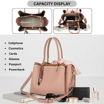 Structured Top Handle Tote Shoulder Bag with Tassel Charm & Crossbody Strap - Bella