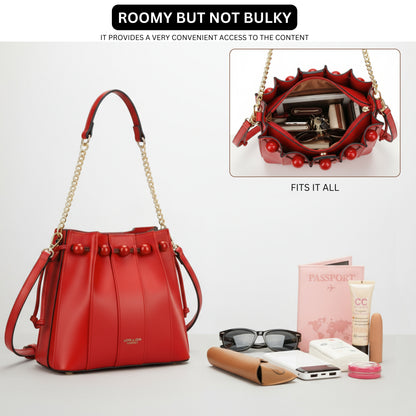 Mabel London Pleated Satchel in Medium Size with Chain Strap and Long Shoulder Strap - Natalia