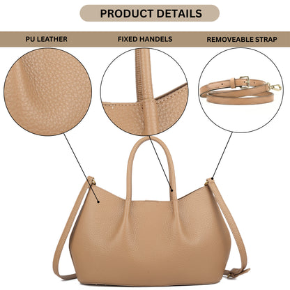 Small Faux Leather Soft Top Handle Bag with Detachable Inner Pouch & Crossbody Strap - Ruth