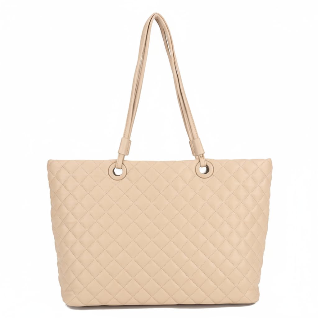 Tory - Quilted Vegan Leather Shoulder Tote Handbag with Organised Compartments for Women