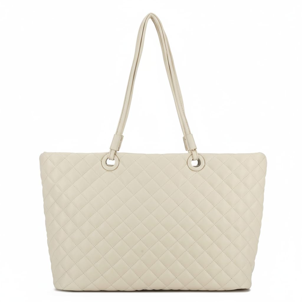 Tory - Quilted Vegan Leather Shoulder Tote Handbag with Organised Compartments for Women