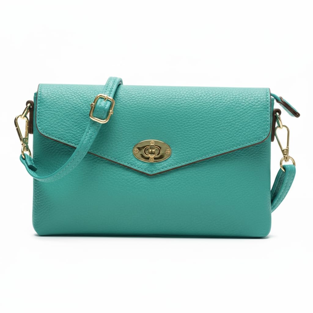 Mira - Small Vegan Leather Crossbody Clutch Bag with Twist Lock & Zip Closure