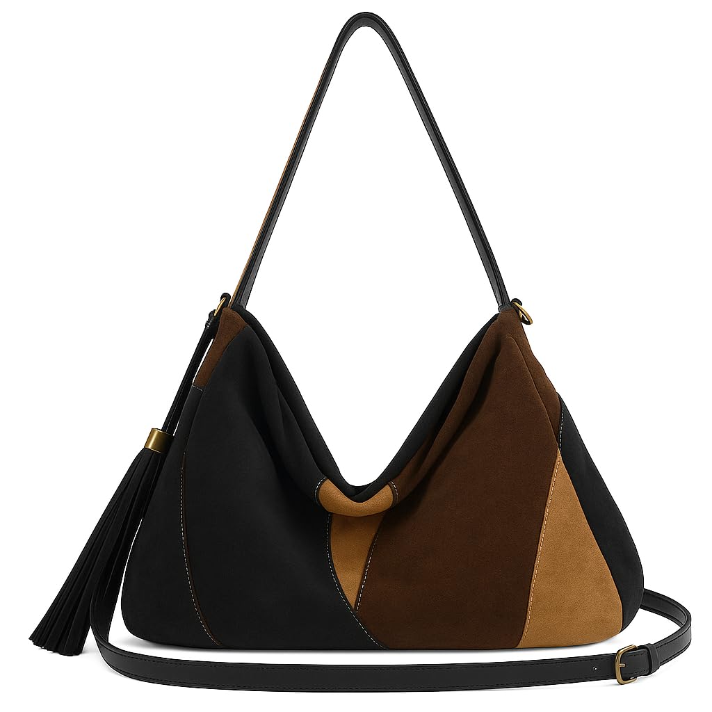 Dawn - Faux Suede Vegan Leather Shoulder Tote with Tassel Detail & Long Strap for Women