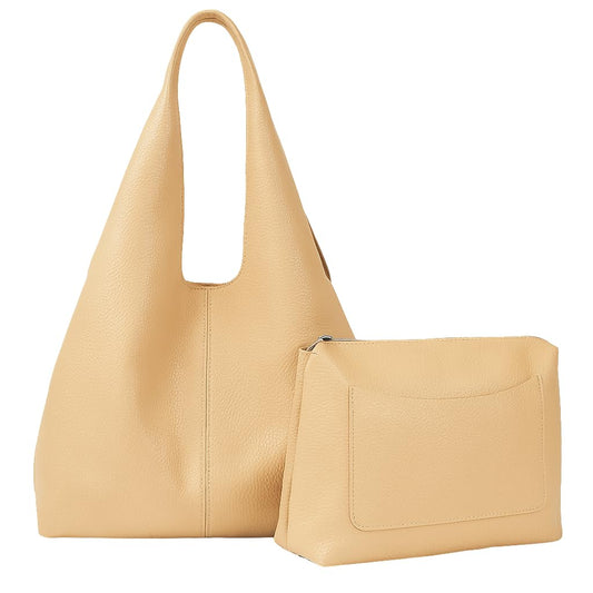 Desi - Large Plain Vegan Leather Slouch Shoulder Bag with Inside Bag for Everyday Use